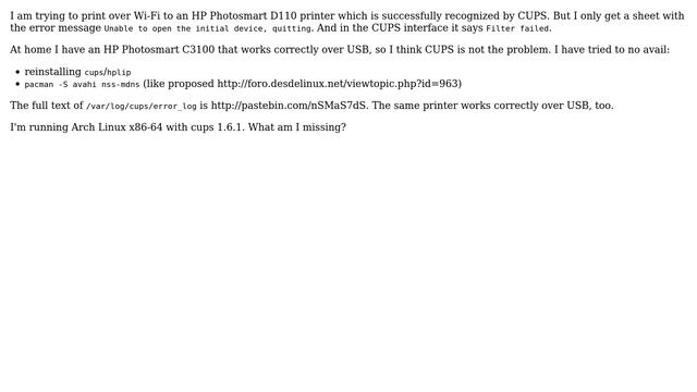 CUPS gives 'Unable to open the initial device, quitting' when printing to network printer смотреть онлайн