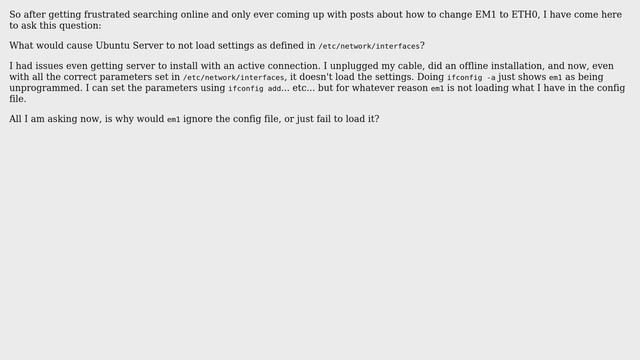 Ubuntu: Ubuntu Server not reading /etc/network/interfaces смотреть онлайн