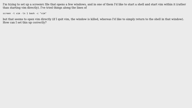 Unix & Linux: GNU Screen: how to start a bash process and execute a command within it? смотреть онлайн