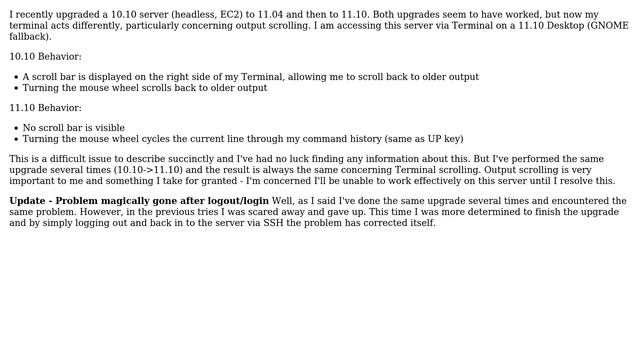 Ubuntu: Terminal output scrolling is gone (Headless 11.10 Server, Upgraded from 10.10) смотреть онлайн