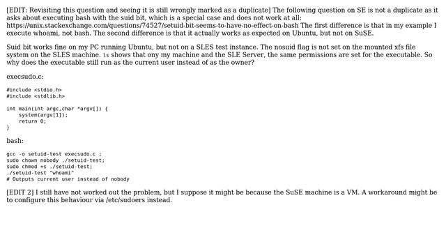 Unix & Linux: suid bit in SuSE has no effect through system() смотреть онлайн