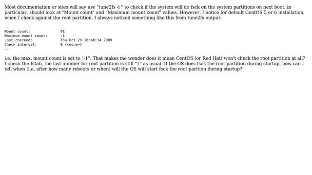 CentOS default never fsck root partition on start up? смотреть онлайн