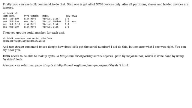 Unix & Linux: How to get the Serial Number of a disk by corresponding file in linux? смотреть онлайн