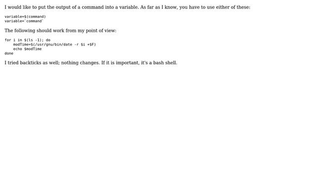 Unix & Linux: Writing output of command to variable смотреть онлайн