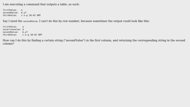 Unix & Linux: parse first column of command output, get corresponding second column value смотреть онлайн