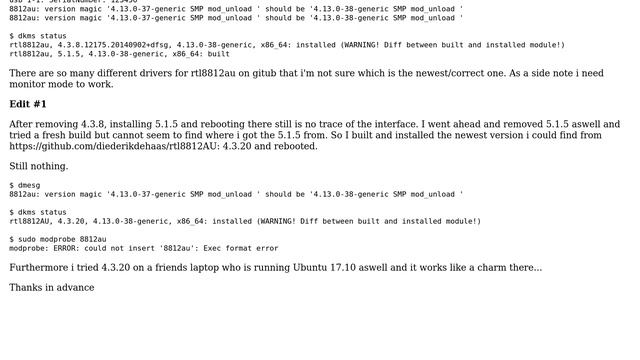 Ubuntu: Driver problems with rtl8812au for Alfa AUS036ACH смотреть онлайн