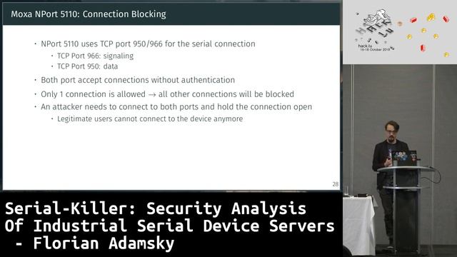 Hack.lu 2018: Serial-Killer: Security Analysis Of Industrial Serial Device Servers - Florian Adamsk смотреть онлайн