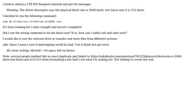 Ubuntu: physical block size is 2048 bytes Linux says it is 512 bytes смотреть онлайн