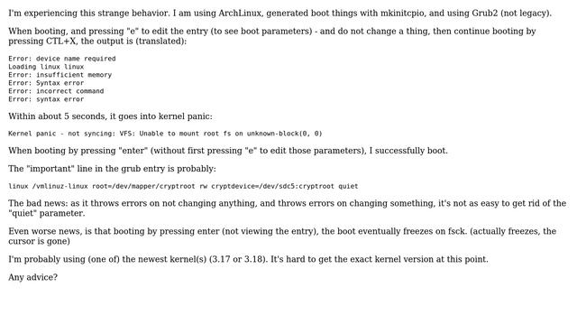 Unix & Linux: Arch mkinitcpio grub boot fails on edit смотреть онлайн