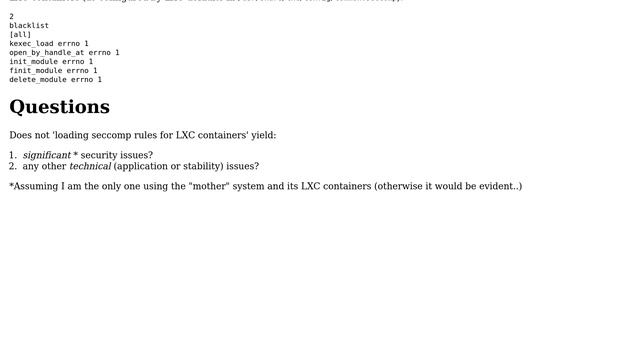 Unix & Linux: How dangerous is it not to load `seccomp` rules for LXC containers? смотреть онлайн