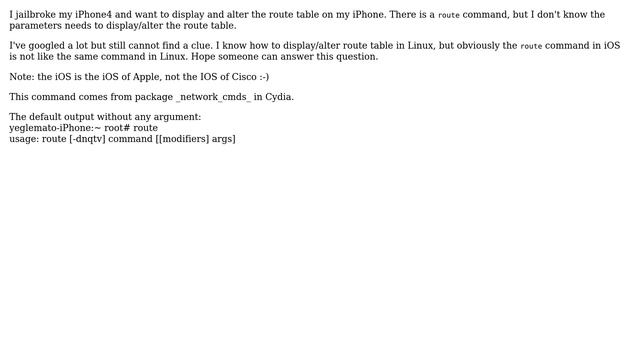Apple: How to display/alter a jailbroken iOS device's route table? смотреть онлайн