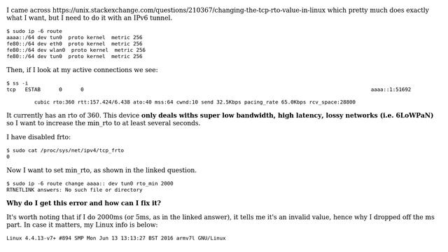 DevOps & SysAdmins: Linux set min_rto on IPv6 device смотреть онлайн