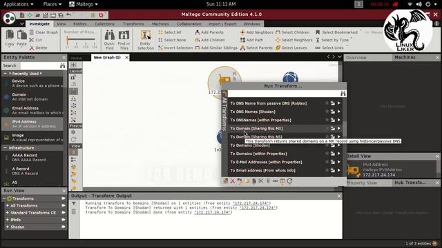 Maltego ; kali linux tools basic example part 6 смотреть онлайн