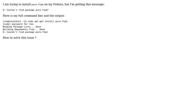 Unix & Linux: pure-ftpd installation error "E: Couldn't find package pure-ftpd error" смотреть онлайн