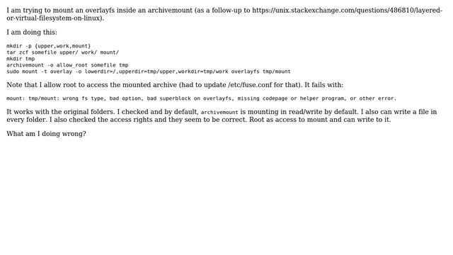 Unix & Linux: Overlayfs inside archivemount (2 Solutions!!) смотреть онлайн