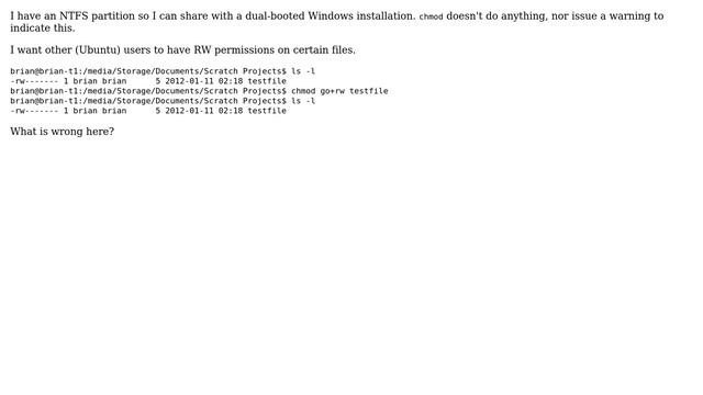Ubuntu: Automatically mounted NTFS (not in /etc/fstab) won't chmod смотреть онлайн