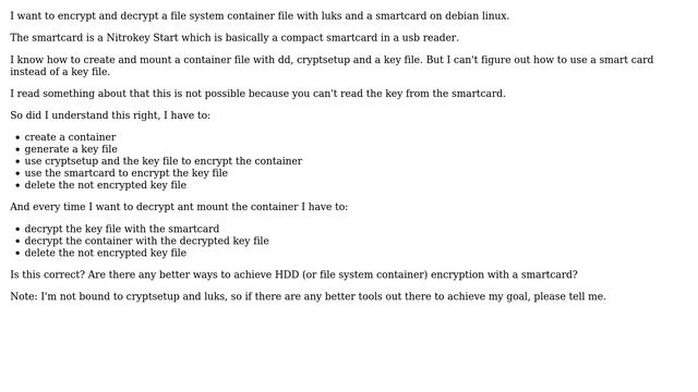 Encrypt/Decrypt filesystem container file with smartcard on linux смотреть онлайн
