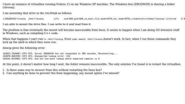 Virtualbox running Fedora 15 keeps losing its cifs mount of a windows share (2 Solutions!!) смотреть онлайн