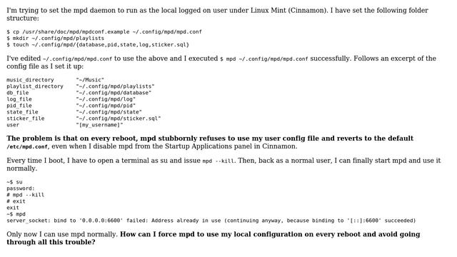 Running mpd with local config on Linux Mint смотреть онлайн