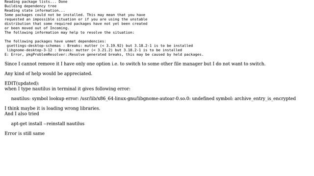 Nautilus broken in Linux, I cannot fix it by `apt-get` смотреть онлайн
