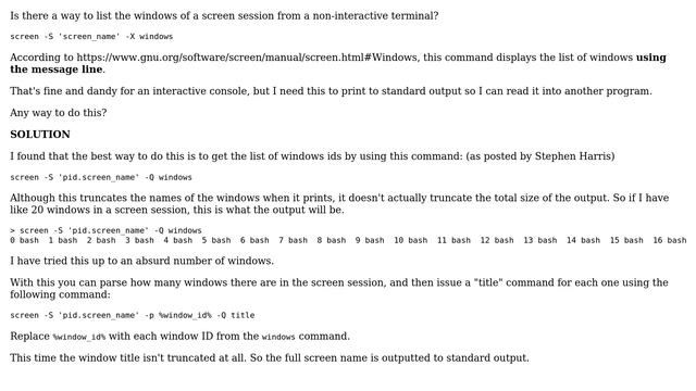 Unix & Linux: Screen: List Windows in Session (Non-Interactive) смотреть онлайн