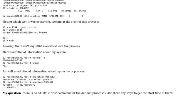 How to get start time for a defunct process on AIX? смотреть онлайн