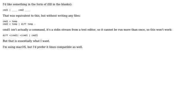 Unix & Linux: Diff stdin after piping it through a command смотреть онлайн