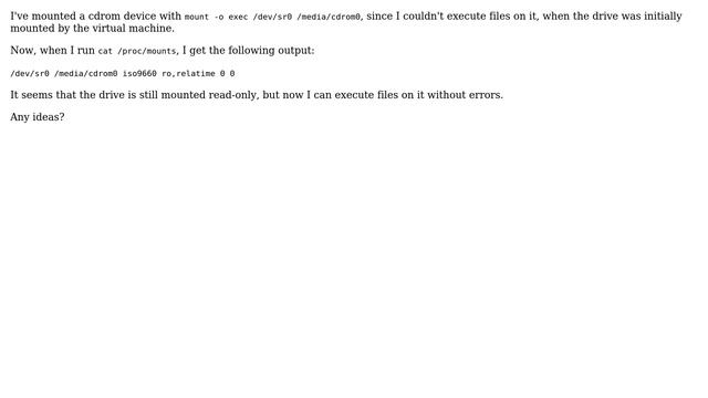 How do I see that a device is mounted with `exec` option using either mount or /proc/mounts? смотреть онлайн