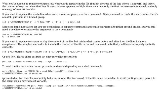 Unix & Linux: Substitute pattern within a file with the content of other file смотреть онлайн