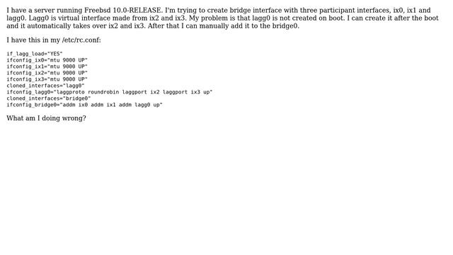 DevOps & SysAdmins: FreeBSD 10.0-RELEASE: No lagg0 after reboot (2 Solutions!!) смотреть онлайн