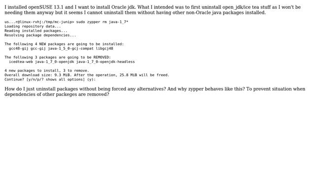 Why uninstalling openjdk automatically triggers an installation of the alternatives on zypper... смотреть онлайн