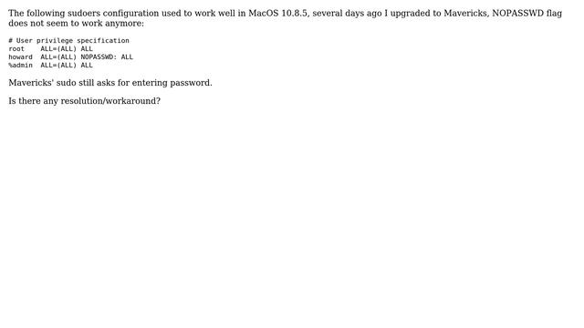 Apple: Sudo keeps asking for password, despite that NOPASSWD already set смотреть онлайн