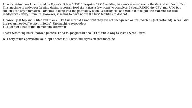 Install IOTOP/IOSTAT via ZYPPER (or anything else) on a SUSE (SLES) 12 Virual Machine (HyperV) смотреть онлайн