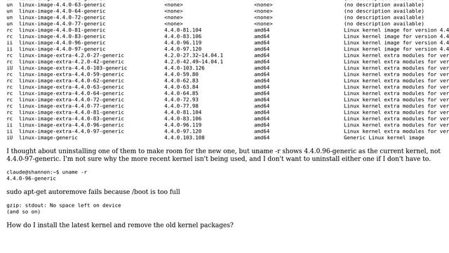 Unix & Linux: Kernel upgrade to 4.4.0-103.126 fails and /boot is now too full to remove it смотреть онлайн