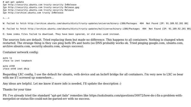 Ubuntu: Apt-get fails to fetch inside an LXC container смотреть онлайн