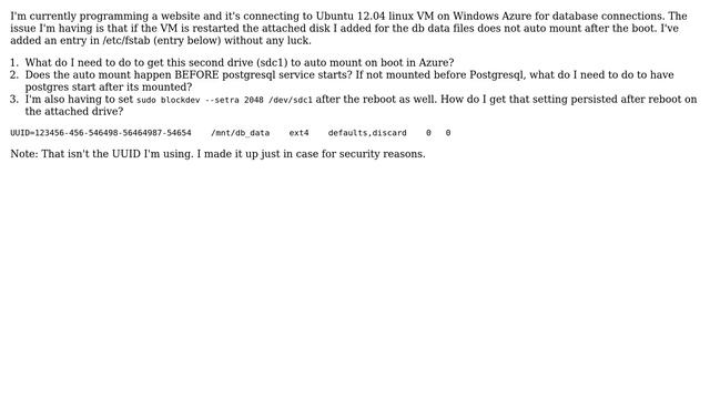 DevOps & SysAdmins: How to auto mount 2nd drive on boot in Windows Azure on linux? смотреть онлайн