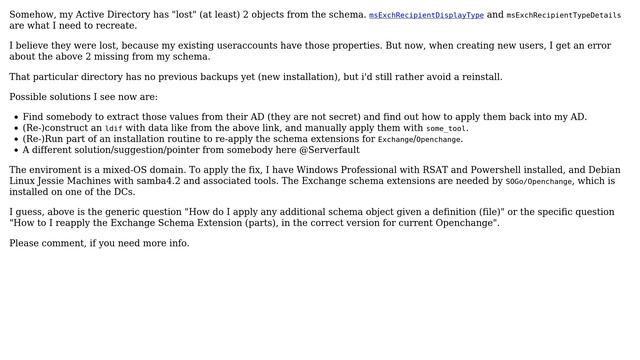 Manually (re-)create Active Directory schema objects msExchRecipientDisplayType and... смотреть онлайн