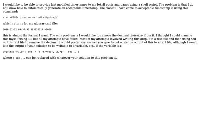 How do I get an acceptable last modified timestamp for my Jekyll site using a shell script? смотреть онлайн