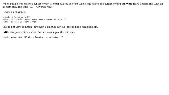 Unix & Linux: Why bash encapsulates syntax error both with grave accent and with an apostrophe? смотреть онлайн