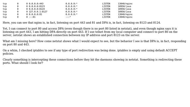 Linux service is listening and responding on ports it wasn't assigned and that don't show up in... смотреть онлайн