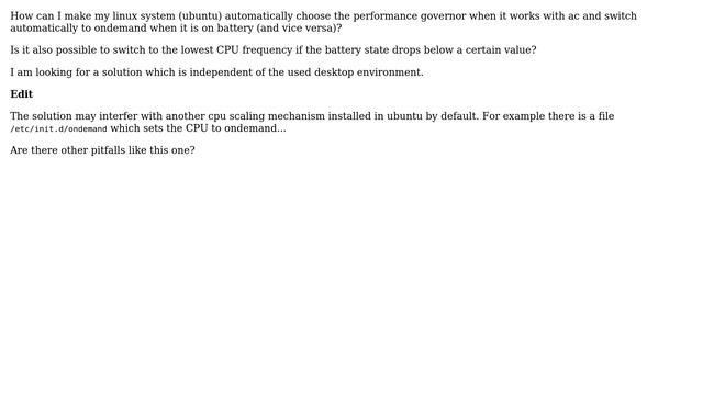 Unix & Linux: Control cpu freq depending on ac/battery state смотреть онлайн