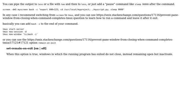 Unix & Linux: How to prevent screen from terminating once process ends? (2 Solutions!!) смотреть онлайн