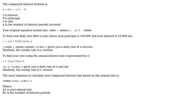 Excel formula to convert per-annum interest rate to compounding daily and weekly rates смотреть онлайн