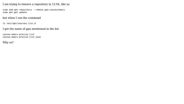 Why is a repository still in /etc/apt/sources.list.d after removing it with add-apt-repository... смотреть онлайн