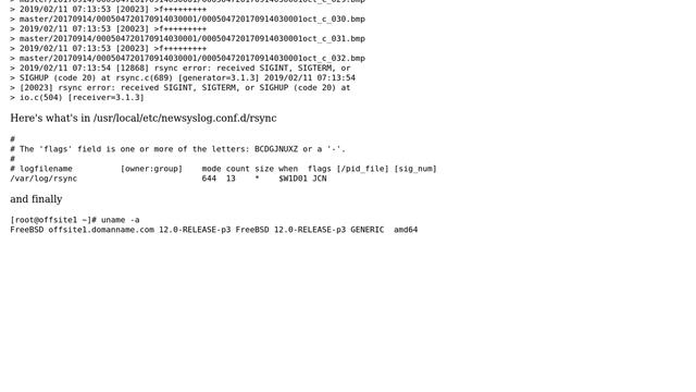 Unix & Linux: rsync output (ongoing) not recorded in new log file after rotation with newsyslog смотреть онлайн