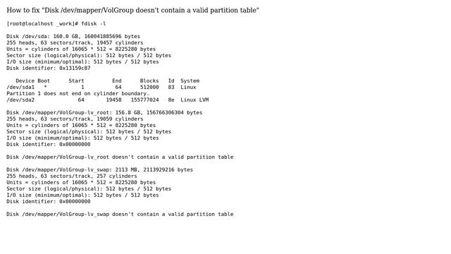 Disk /dev/mapper/VolGroup doesn't contain a valid partition table смотреть онлайн
