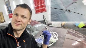 Ремонт лобового стекла, ремонт большого скола с трещиной на автостекле. Петрозаводск.