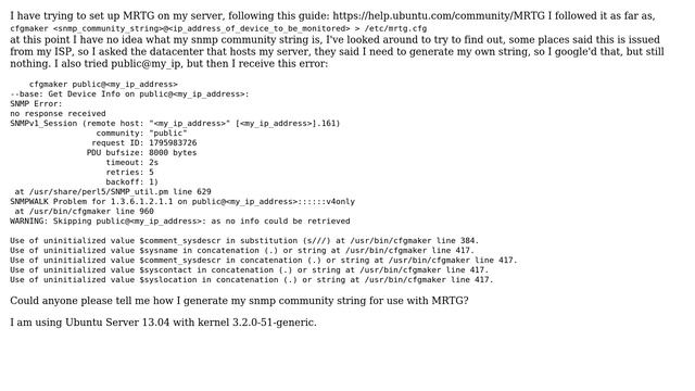 Unix & Linux: How do I generate an SNMP community string for MRTG? смотреть онлайн
