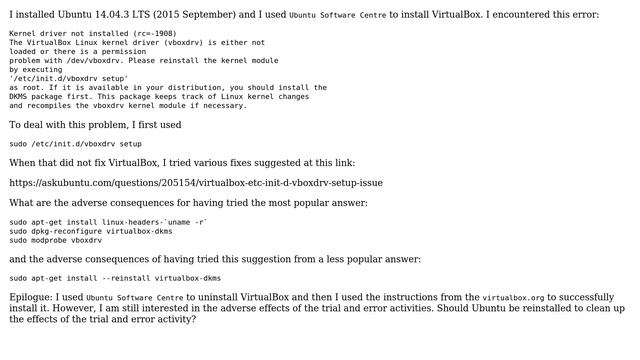 Ubuntu: cleaning up from trials to setup VirtualBox from Ubuntu Software Centre in 14.04 смотреть онлайн