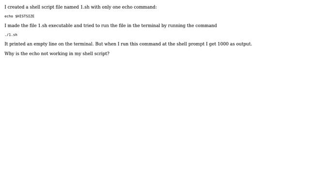 Unix & Linux: echo $HISTSIZE not printing when executed via shell script but works in command line смотреть онлайн